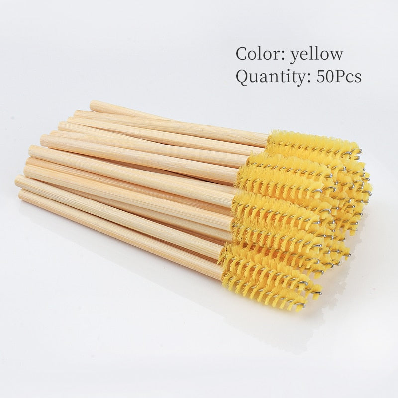 50Pcs Bamboo Handle Eyelash Brush Makeup Brush eyelash Extension Disposable Eyebrow Brush Mascara Applicator Makeup Tool