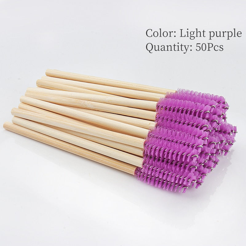 50Pcs Bamboo Handle Eyelash Brush Makeup Brush eyelash Extension Disposable Eyebrow Brush Mascara Applicator Makeup Tool