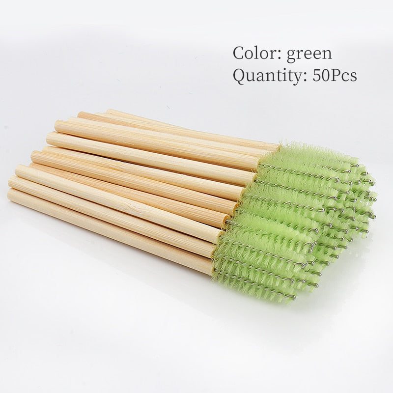 50Pcs Bamboo Handle Eyelash Brush Makeup Brush eyelash Extension Disposable Eyebrow Brush Mascara Applicator Makeup Tool