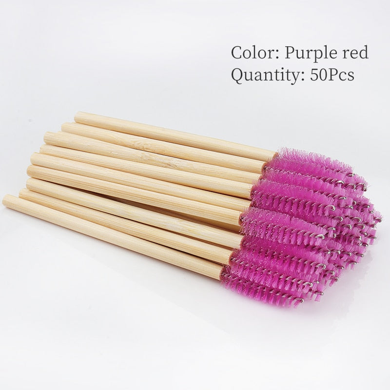 50Pcs Bamboo Handle Eyelash Brush Makeup Brush eyelash Extension Disposable Eyebrow Brush Mascara Applicator Makeup Tool