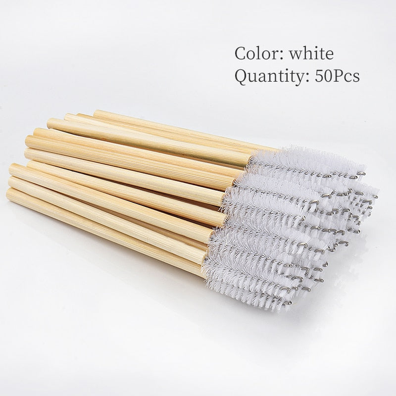 50Pcs Bamboo Handle Eyelash Brush Makeup Brush eyelash Extension Disposable Eyebrow Brush Mascara Applicator Makeup Tool