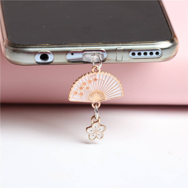 Antique Fan Small Flower Phone Earphone Hole Dust Plug