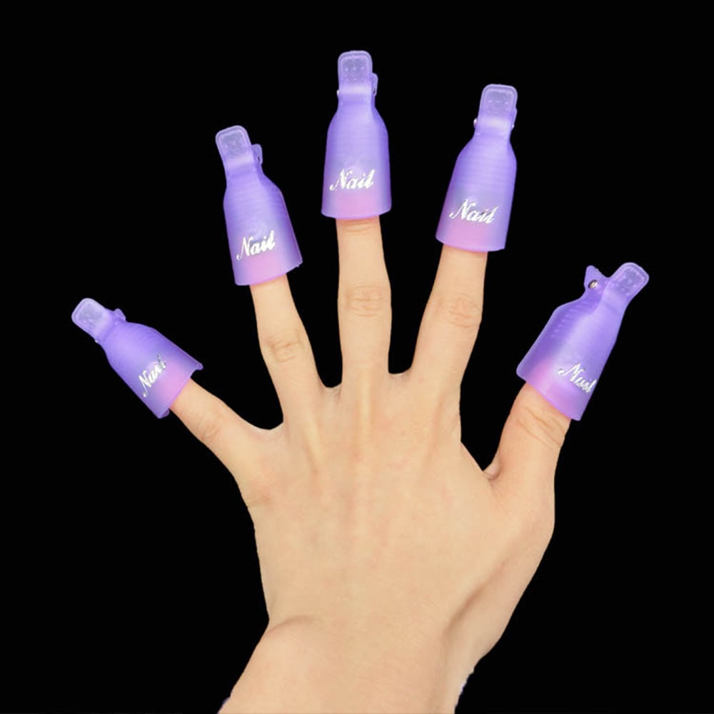 10pcs/Set Nail Polish Remover Durable Plastic Nail Soak Off Cap Clip UV Gel Polish Remover Silicone Wrap Tool Nail Art Tips KL/8