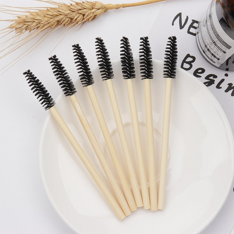 50Pcs Bamboo Handle Eyelash Brush Makeup Brush eyelash Extension Disposable Eyebrow Brush Mascara Applicator Makeup Tool