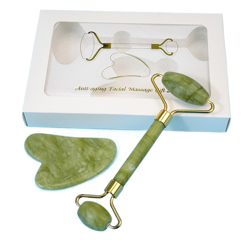 Jade Stone Gua Sha and Roller Set